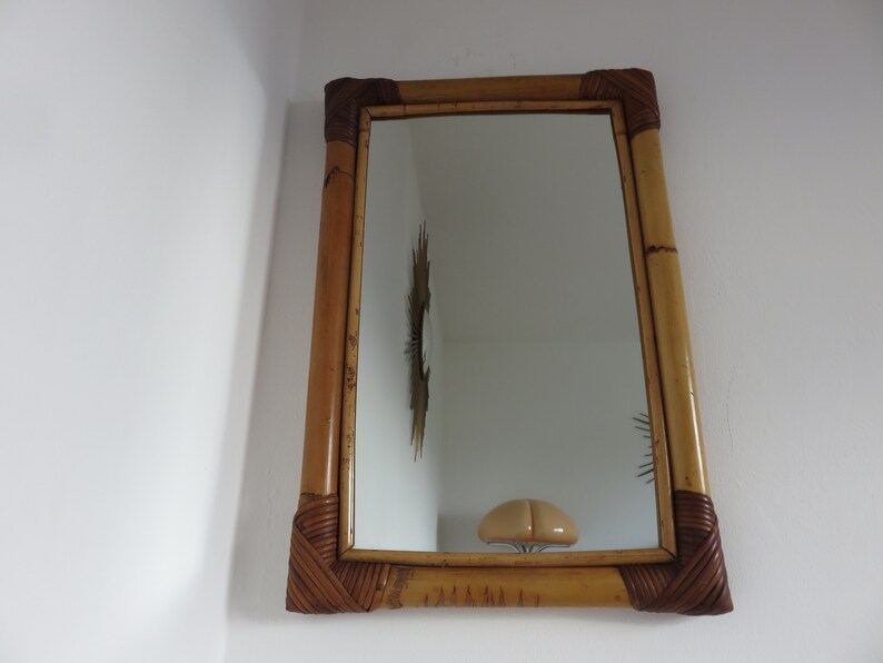 Very Large Mirror Rattan Bamboo Making French Mid Century Very Large Mirror Rattan Bamboo Making
