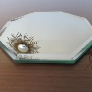 Antik åttkantig fasad spegel, Art Deco, bordsskiva, 1940-1950-tal, fransk mitten av århundradet