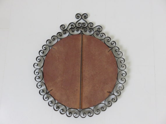 Grand miroir mural, biseauté, en fer forgé, Chaty Vallauris non