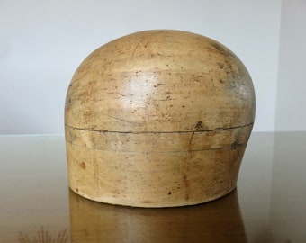 Très ancienne tête à chapeau, Marotte, tête de modiste, forme à chapeau, en bois massif, 1920 1930 20's 30's vintage French mannequin head