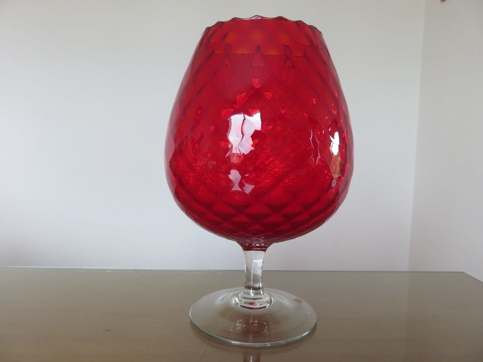 Grand Vase Italy, Murano, en Verre Rouge Texturé Mid Century 1960 1970 60's 70's Old Vintage Italian