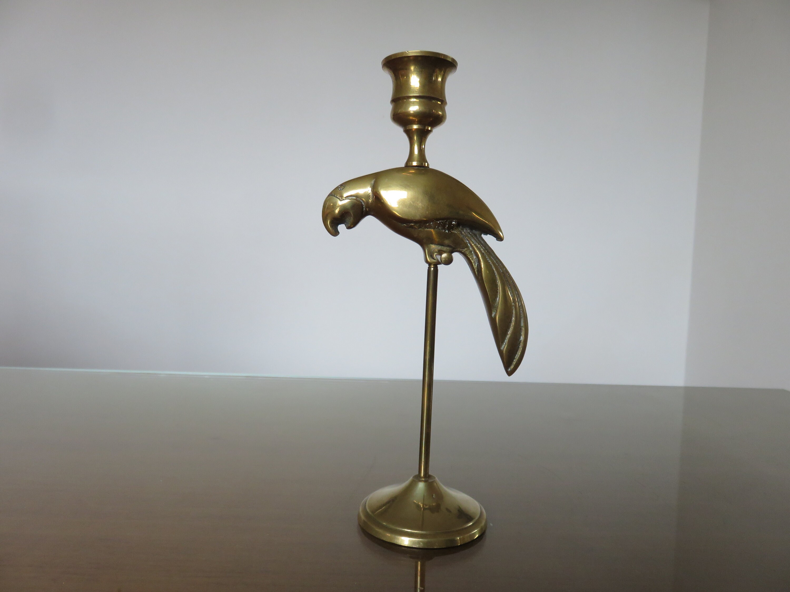 Bougeoir Perroquet en Laiton 1970 70's French Vintage Old Brass Parrot Candlestick