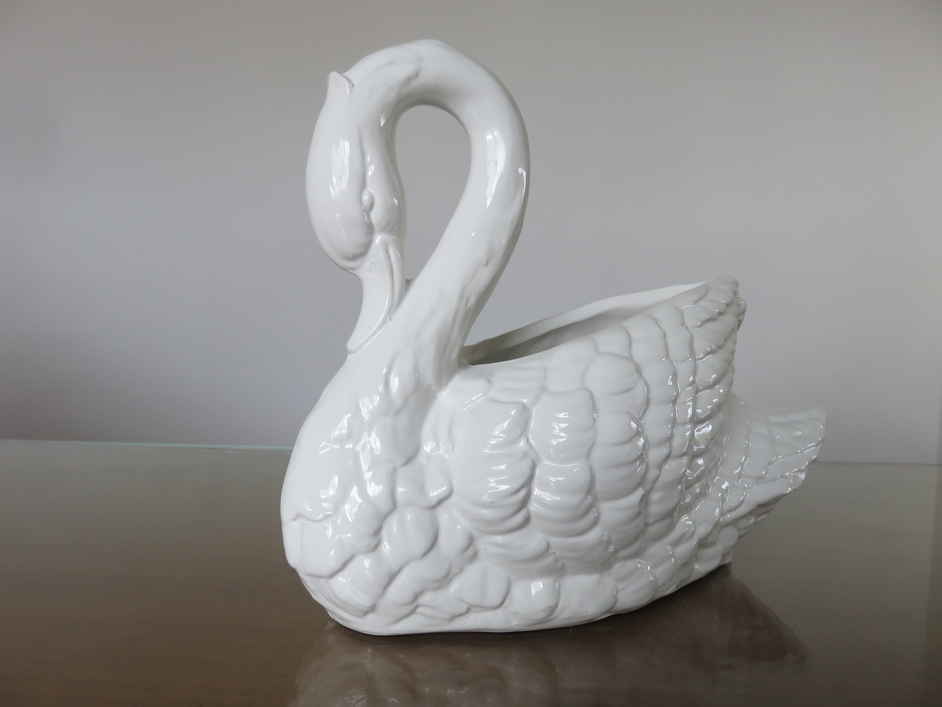 Cache Pot Cygne Bassano Made in Italy en Céramique Blanche 1960 1970 60's 70's Mid Century Old Vinta