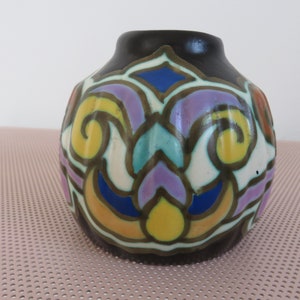 Montoise Bergen keramische vaas, Antoine Dubois, België, Art Deco 1920 1930 20&#39;s 30&#39;s oude vintage keramische vaas