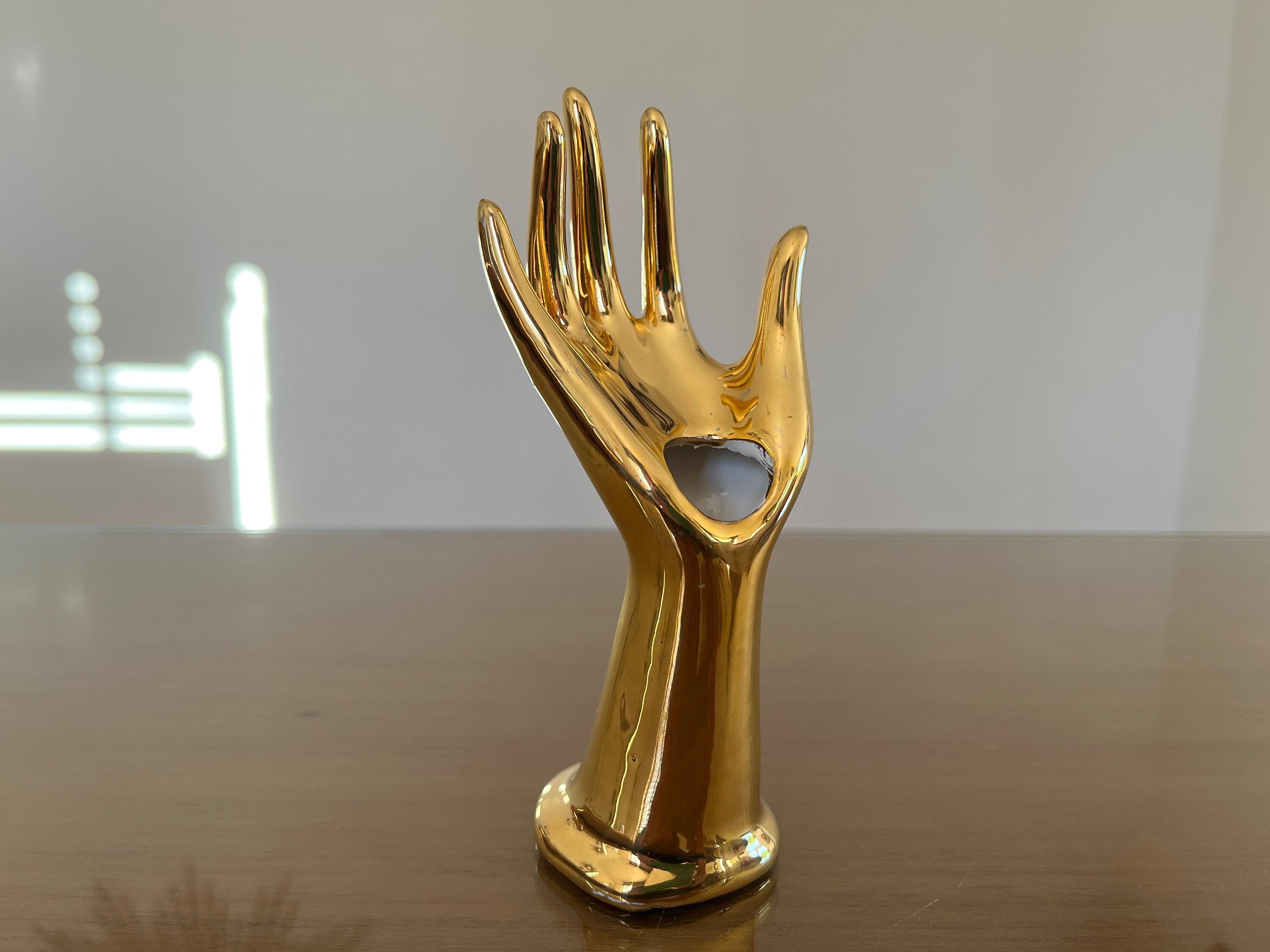 Rare Main Baguier, Soliflore, en Porcelaine Dorée, 1970 70's Mid Century Old Vintage French Gold Por