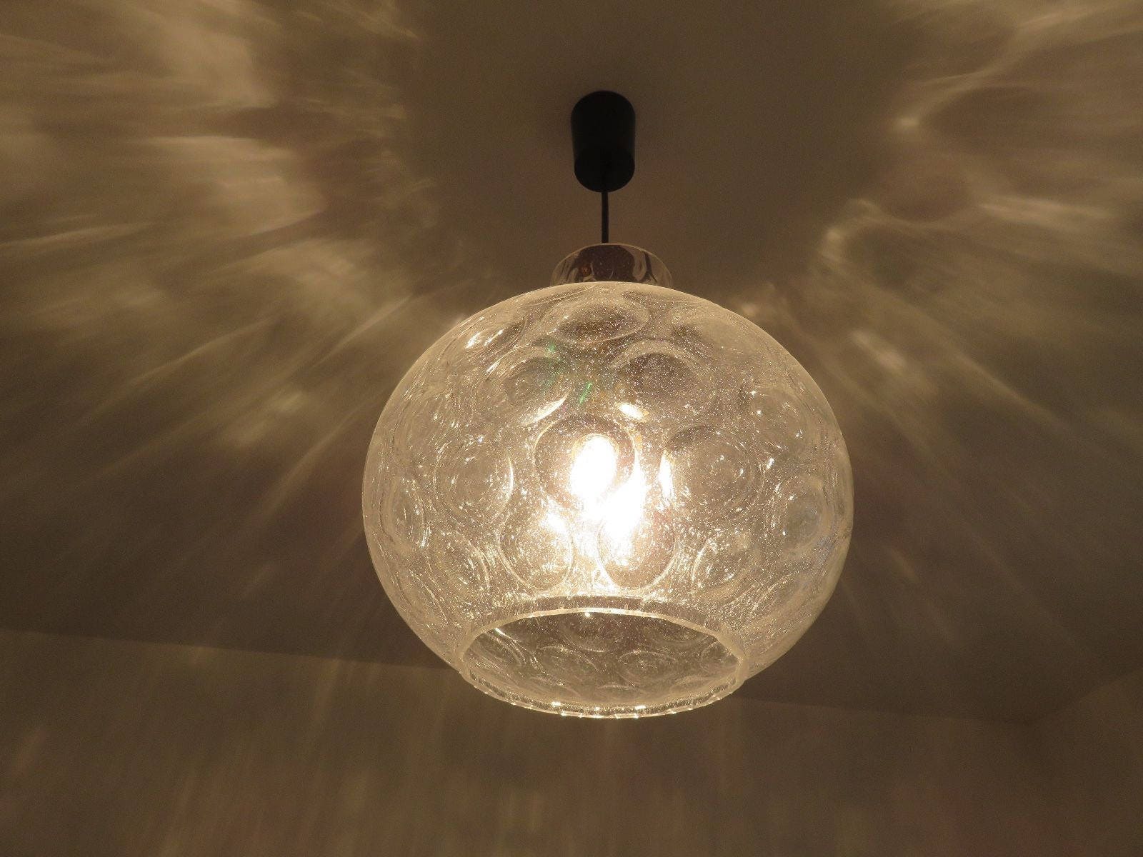 Limburg, Large Bubble Glass Pendant Lamp, Mid Century 1960 1970 60's 70's & Brass Vintage Germany La