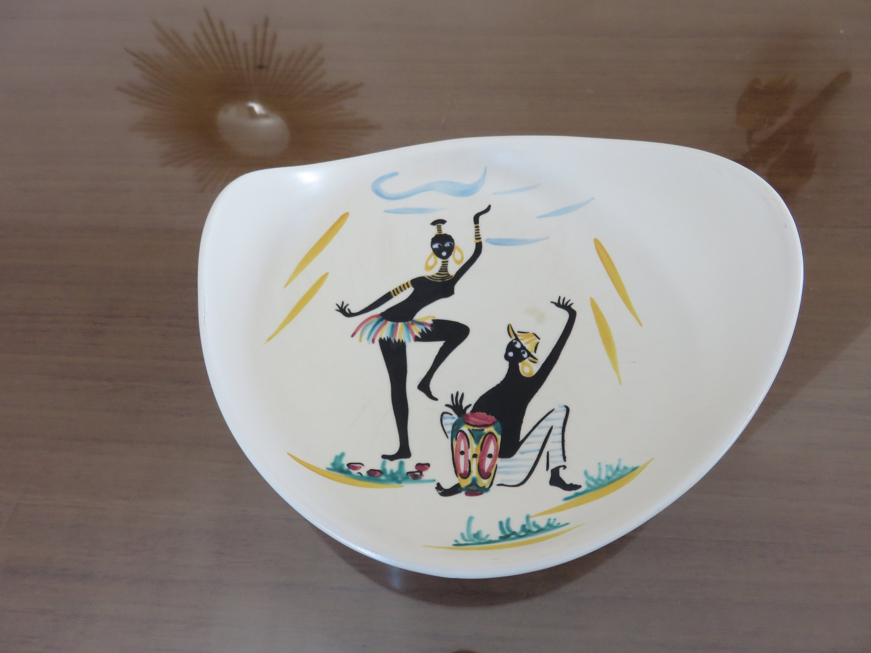 Coupelle, Vide Poche, en Céramique, Africaniste, Motif Africain Stylisé, Mid Century 1950 1960 50's