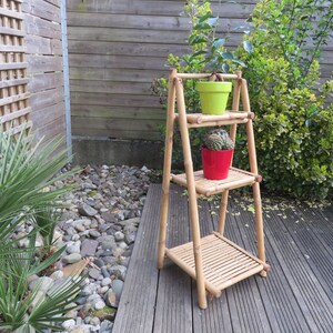 Very large plant holder, bamboo shelf, folding 1960 1970 60's 70's mid century French vintage bamboo planter shelf-stool holder plant