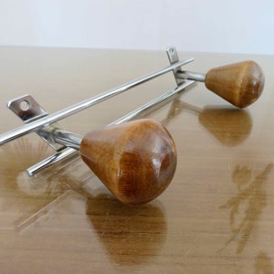 Wall coat rack, Scandinavian, in chrome metal, 2 wooden ball hooks mid century typical 1960 1970 60's 70's vintage Scandinavia coat rack