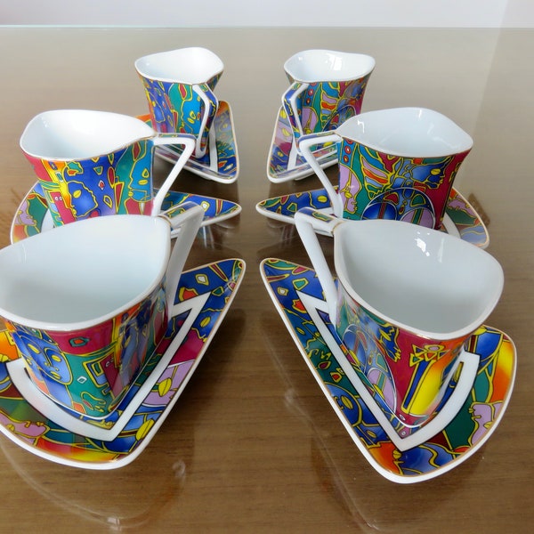 Rare service à café " SO FRENCH " décor du Galion, modèle "un ou deux sucres" 6 tasses, 6 sous tasses, dans leur boite d'origine années 2000