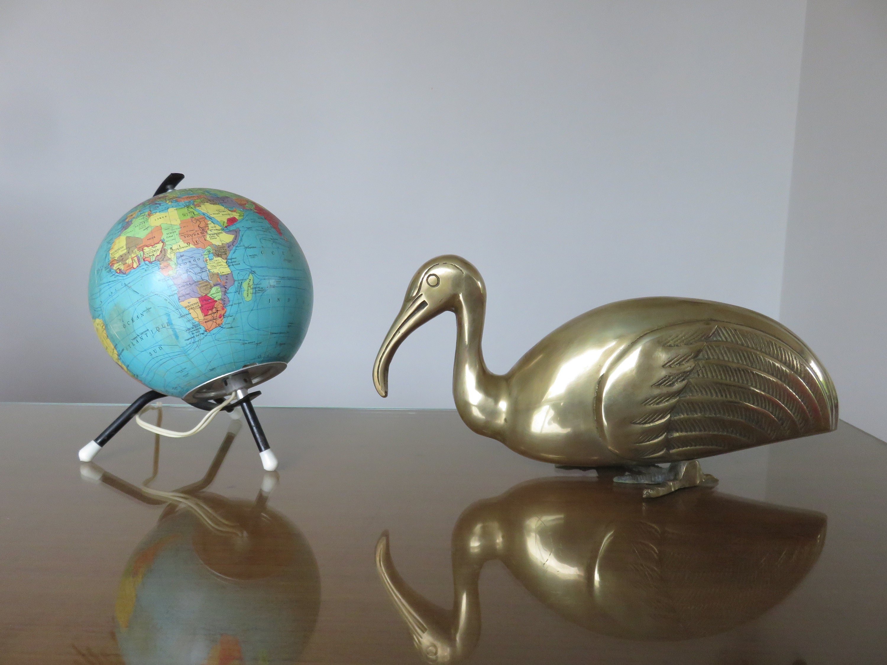 Très Rare, Grand Ibis, Heron, Flamant Rose en Laiton 1960 1970 60's 70's Mid Century Vintage Giant B