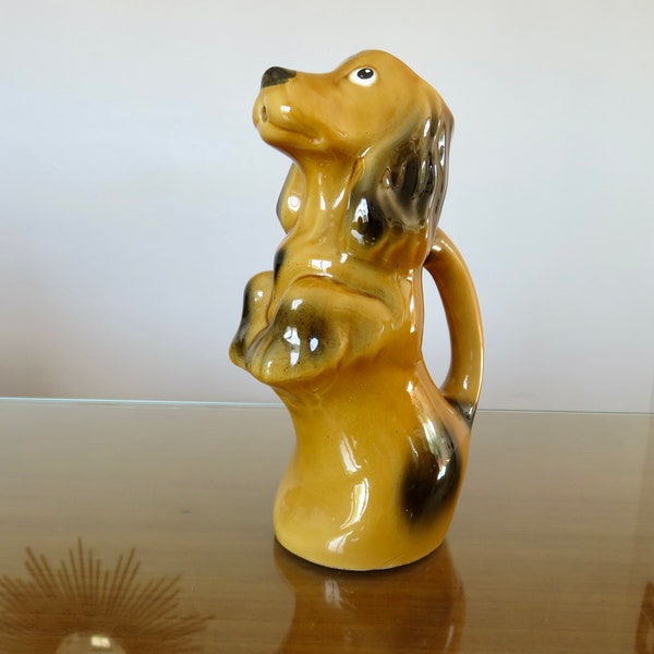 "DOG" pitcher in French ceramic, mid century slip 1960 1970 60's 70's vintage French "DOG" ceramic jug