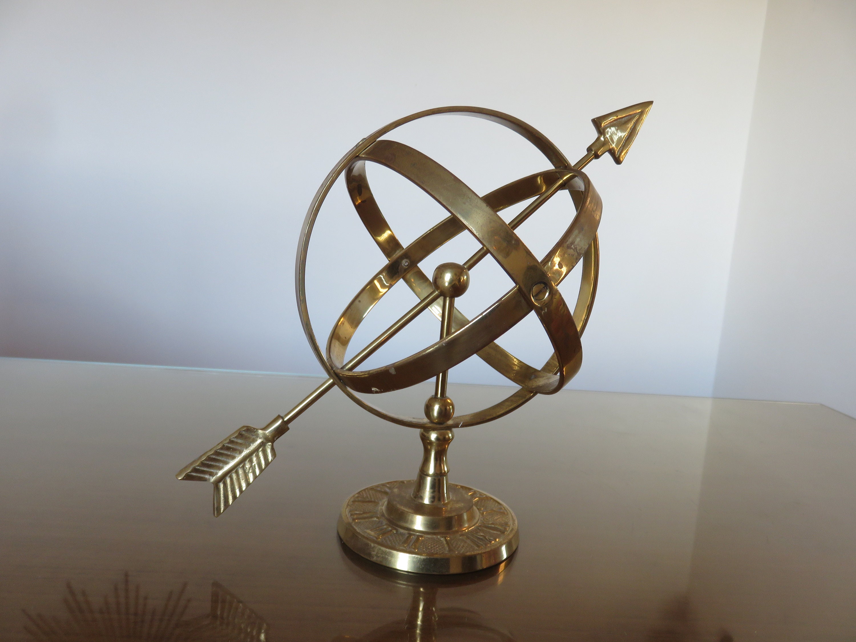 Astrolabe en Laiton Massif Doré, Fabrication Française, Mid Century 1960 1970 60's 70's Old Vintage 