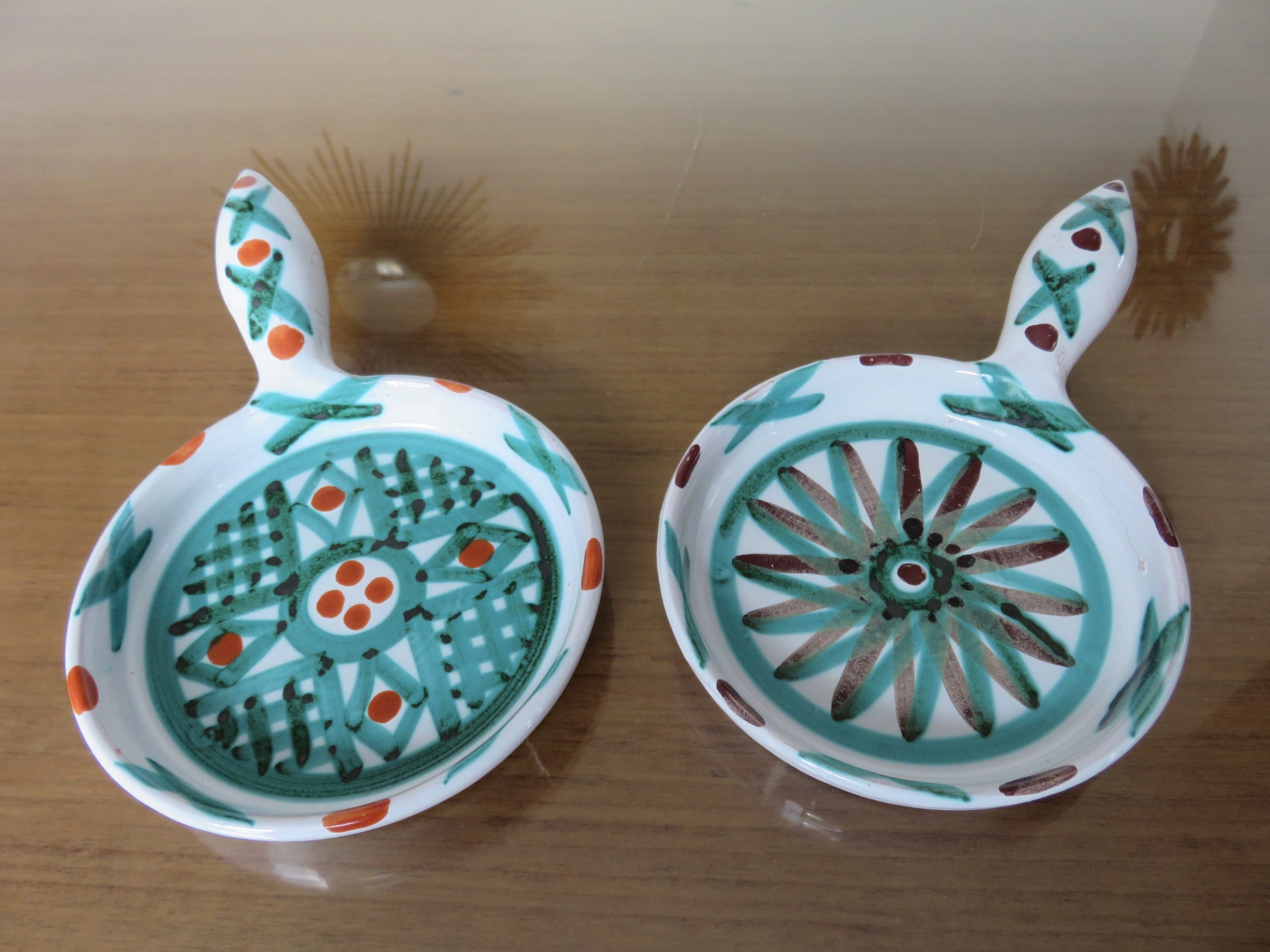 Antoine Fazio, Vallauris, 2 Coupelles, Poêlons, Signés Mid Century 1950 1960 50's 60's Vintage Frenc