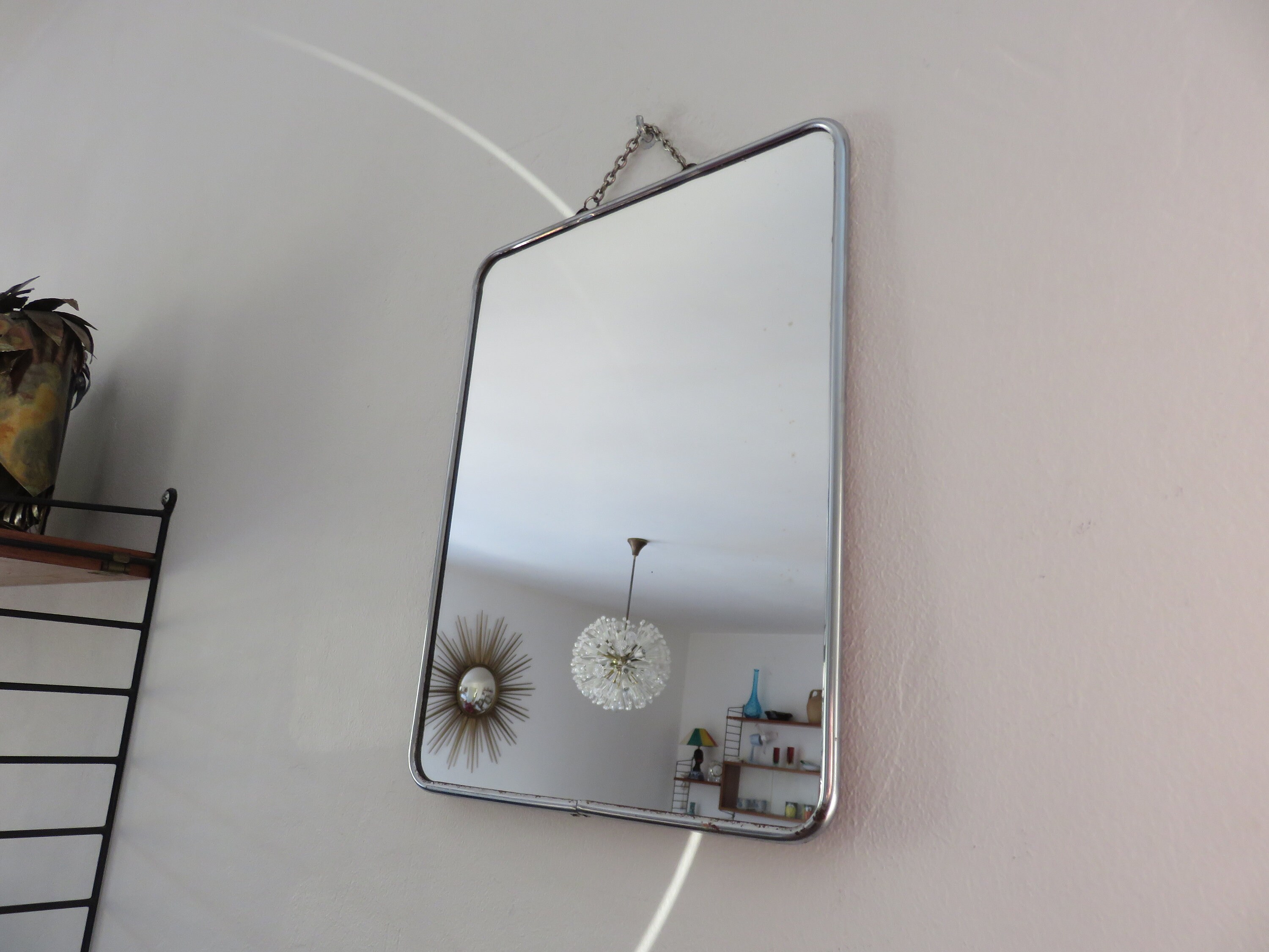 Ancien Miroir de Barbier à Chainette, 1950 1960 50's 60's Mid Century Old Vintage French Barber Mirr