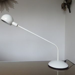 Large white lacquered metal desk lamp 1980s era Memphis vintage white metal desk lamp