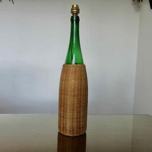 Large rattan &quot;bottle&quot; lamp, wicker mid century 1960 1970 60&#39;s 70&#39;s old vintage French rattan, wicker bottle lamp