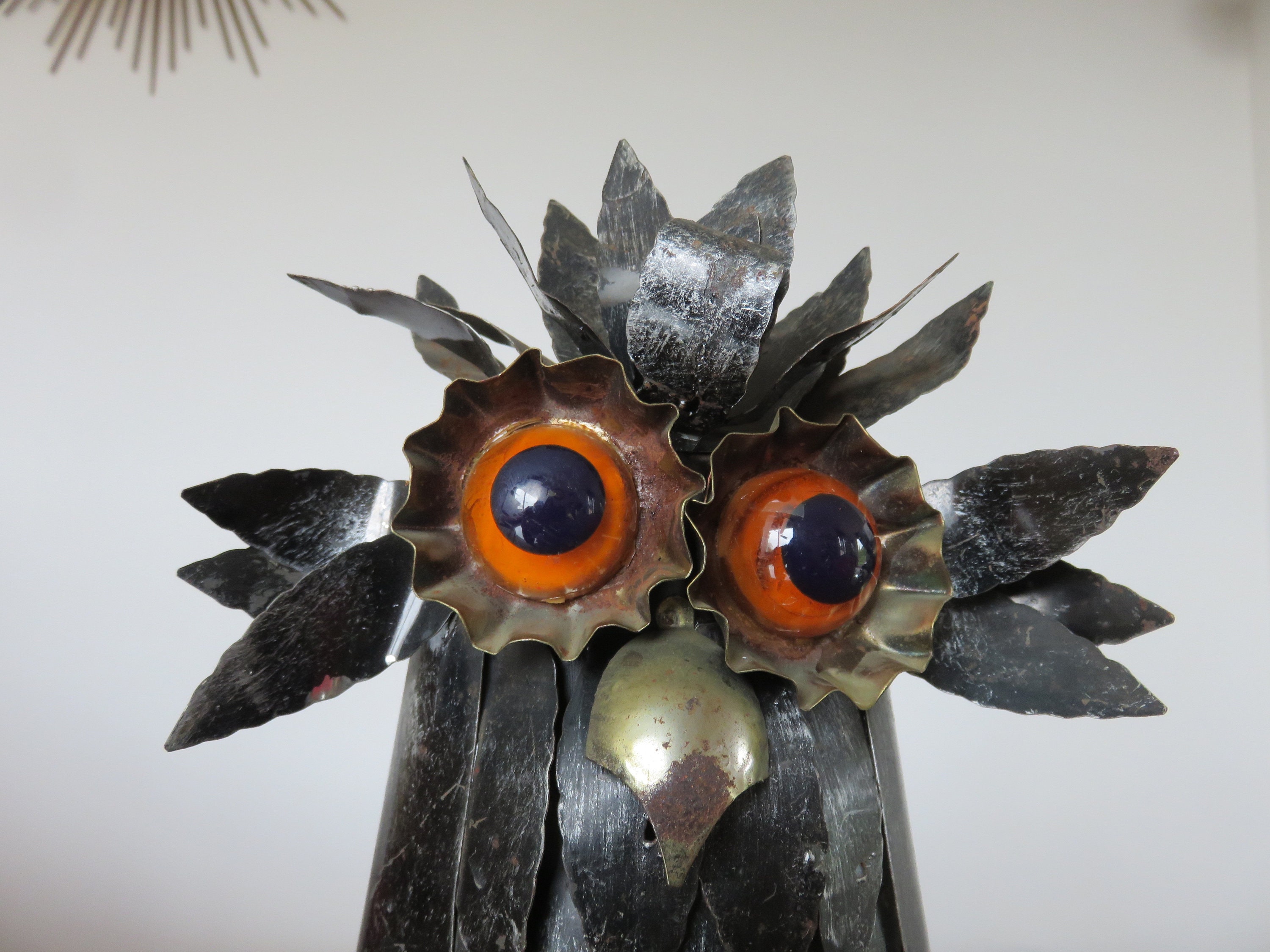 Sculpture, Chouette, Hibou, Brutaliste, en Tole, Dans Le Style Curtis Jere 1970 70's Old Vintage She