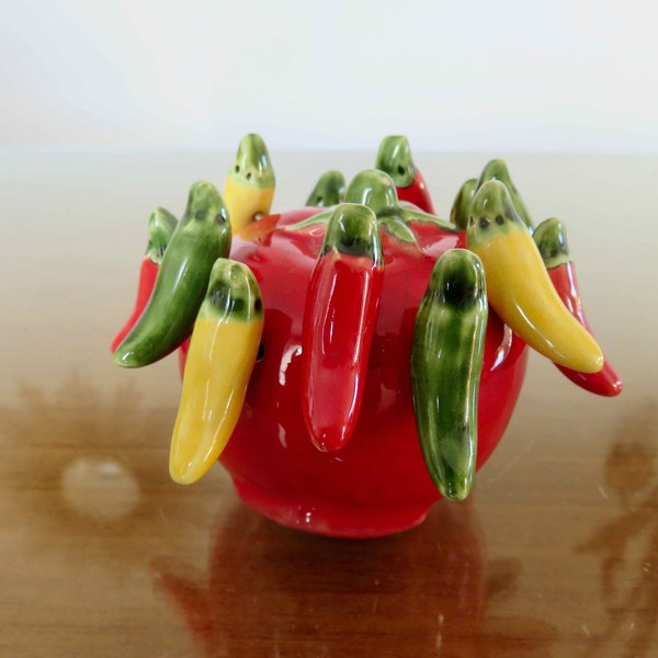 "PIMENTS" pick holder for ceramic aperitif, Basque Country, Biarritz, mid century 1950 1960 50's 60's French vintage ceramic