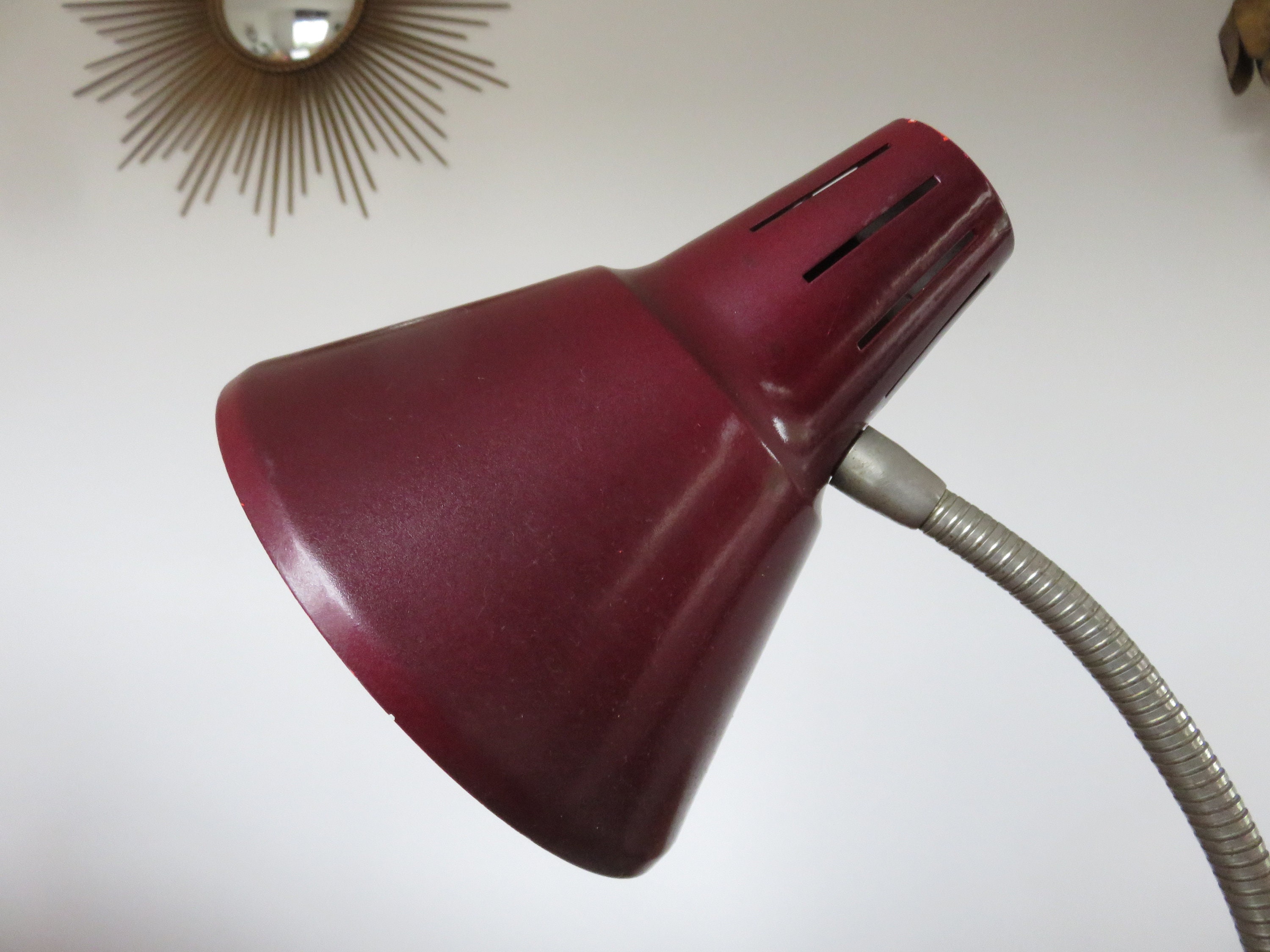 Grande Lampe de Bureau, Style Industriel, Couleur Bordeaux Mid Century 1960 1970 60's 70's Vintage F