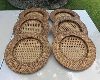 Lot De 2 Plats De Service En Osier Vintage – Dessous D'Assiettes Ronds, Beige