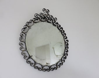 Large, beveled, wrought iron wall mirror, Chaty Vallauris, unsigned, mid-century, 1950s-1960s, old vintage French mirror