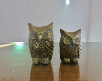 2 "owls" brass sculptures, mid century 1960 1970 60's 70's old vintage French brass sculpture "owl"