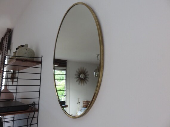 Large Oval Wall Mirror Italian Brass Mid Century 1970 Large Oval Wall Mirror Italian Brass