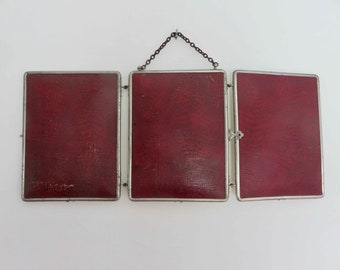 Antique triptych barber mirror with chain and clasp, Art Deco, 1930s-1940s.
