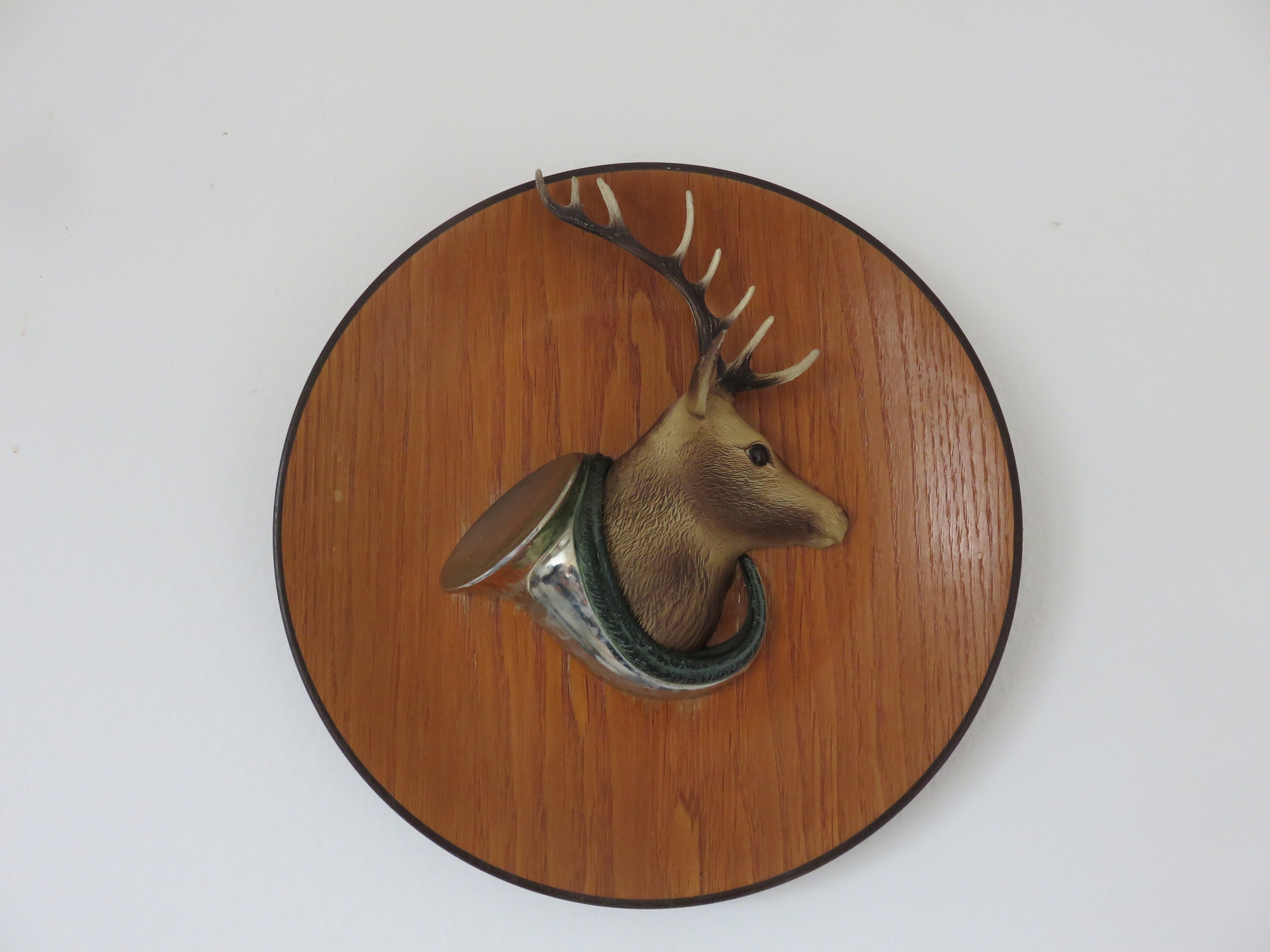 Assiette Murale, Trophée de Chasse, Tête Cerf, Cor Chasse 1950 1960 50's 60's Mid Century Vintage Fr