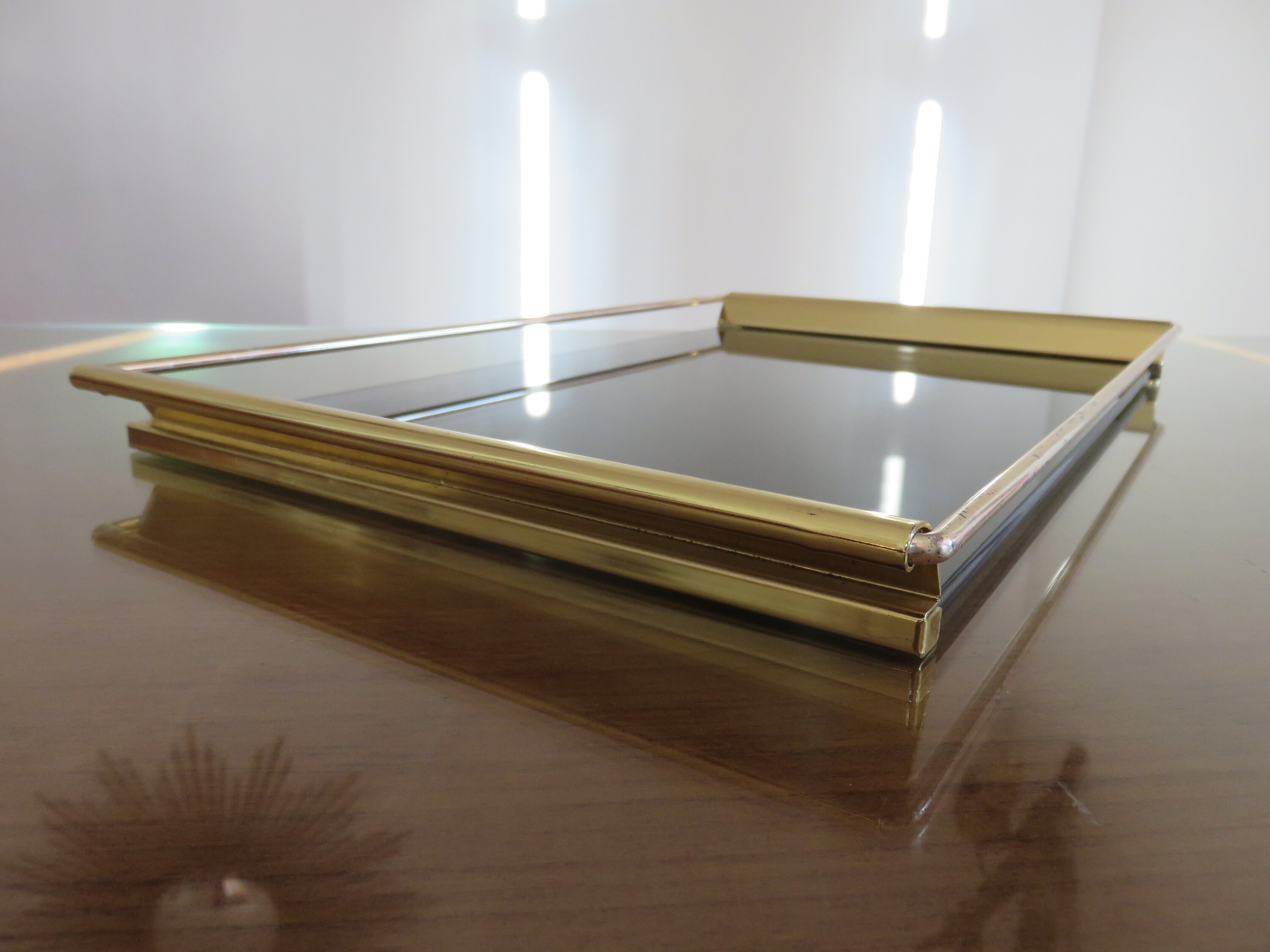 Grand Plateau Umberto Mascagni en Métal Doré et Verre Fumé