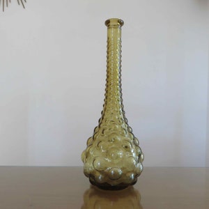 large bottle, carafe, Empoli, Italy, in yellow bubble glass, mid century 1960 1970 60&#39;s 70&#39;s old vintage Italy yellow bottle carafe