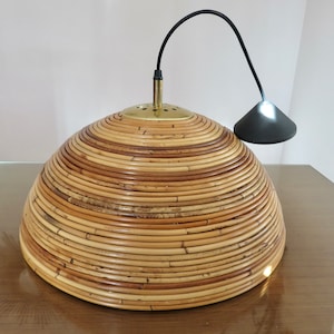 Large pendant lamp in rattan, bamboo and brass mid century 1960 60&#39;s vintage rattan, bamboo, pendant lamp era BONACINA, GABRIELLA CRESPI