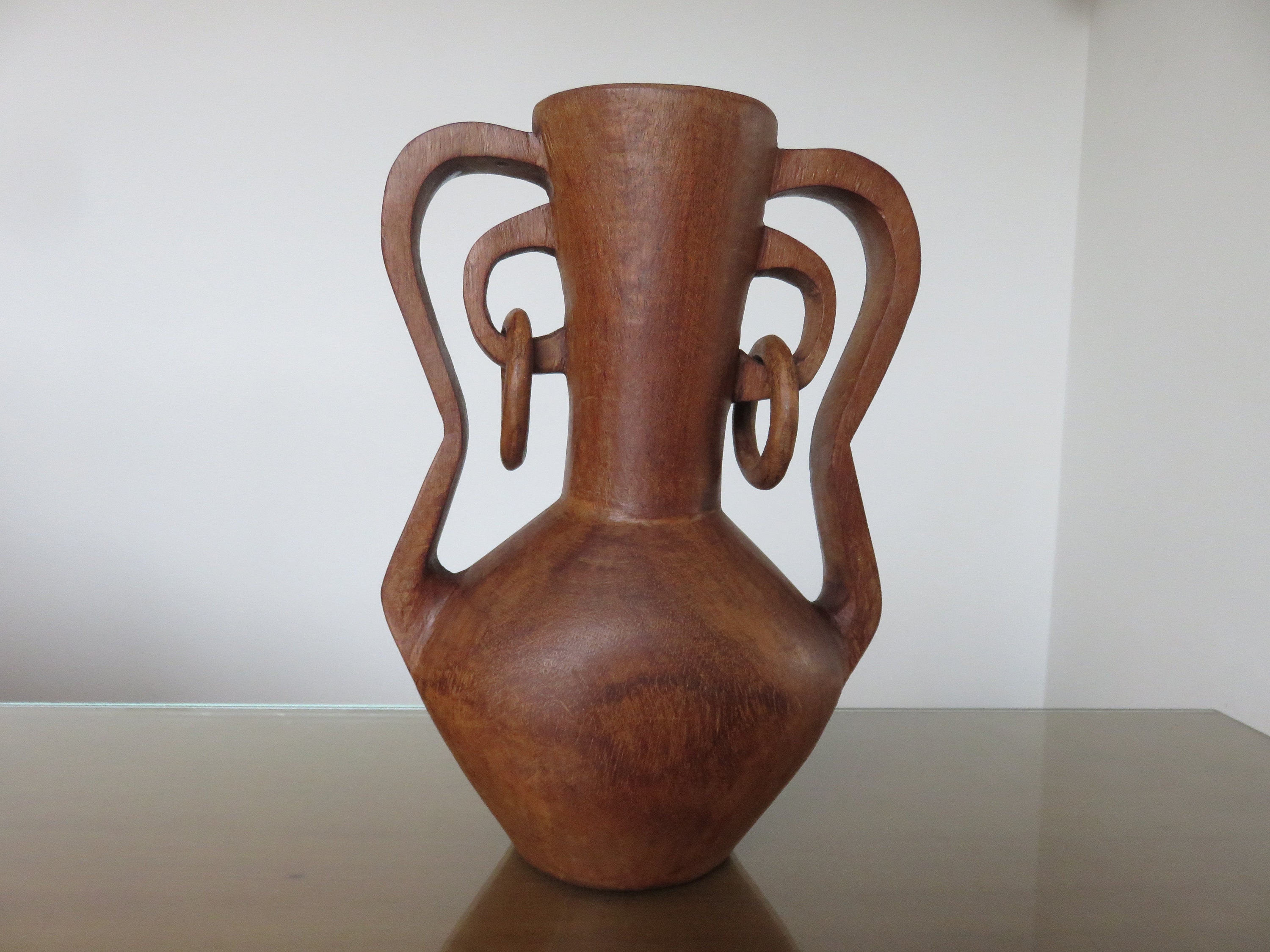 Rare Grand Vase en Bois Massif, Sculpture, Fabrication Française Mid Century 1960 1970 60's 70's Vin