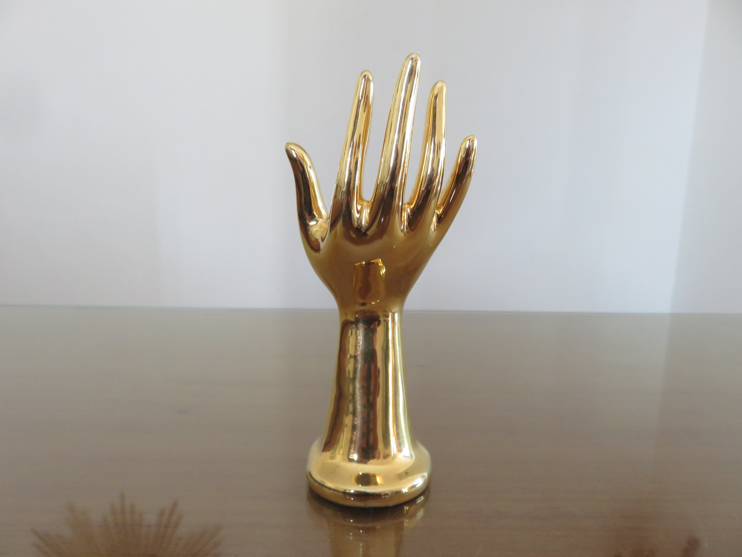 Rare Main Baguier, Soliflore, en Porcelaine Dorée, Signée, 1970 70's Mid Century Old Vintage French 