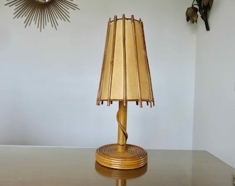 Very large "LOUIS SOGNOT" lamp in bamboo rattan mid century 1960 60's French vintage rattan bamboo lamp