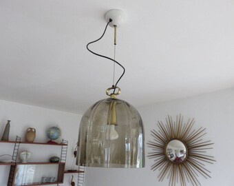 lampada, sospensione, PEILL & PUTZLER, vetro fumé e ottone metà secolo 1970 lampada a sospensione lampadario vintage in vetro ottone Germania anni &#39;70