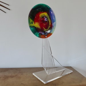 Imposing contemporary sculpture signed, in plexiglass, lucite 1980 80's vintage