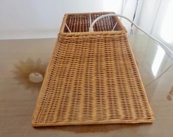 Large 1970s vintage French rattan pendant lamp