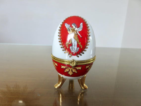 Boîte à bijoux vintage, œuf décoratif doré noir, porcelaine (Gebraucht