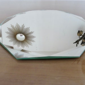 Antik åttkantig fasad spegel, Art Deco, bordsskiva, 1940-1950-tal, fransk mitten av århundradet
