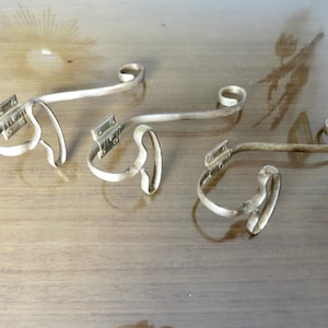 set of 3 wall hooks, coat rack, Art Deco, gilded metal, French manufacture 1940 1950 40&#39;s 50&#39;s vintage bistro, school, industry
