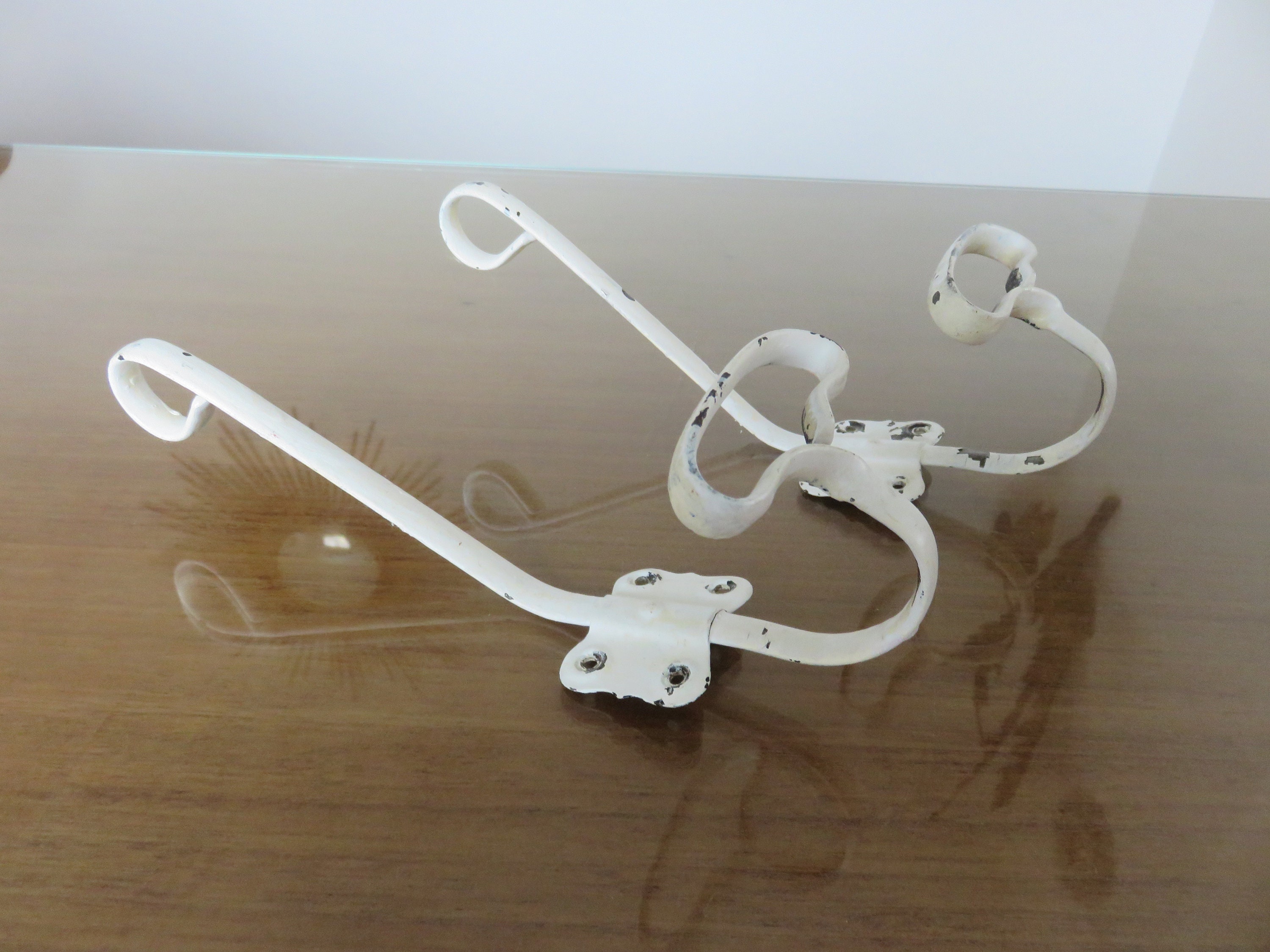 Paire de Patères Murales, Porte Manteau, Art Deco, Métal Blanc, Fabrication Française 1930 1940 30's