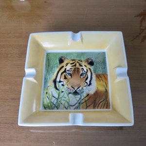 Large "TIGER" porcelain ashtray 1970 1980 70's 80's vintage French porcelain tiger ashtray