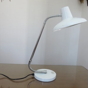 Very large white lacquered metal lamp with double chrome hose mid century 1960 1970 60's 70's French vintage lamp
