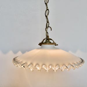 Art Deco pendant lamp, in white opaline with lace 1930 1940 30&#39;s 40&#39;s mid century old vintage French opaline pendant lamp