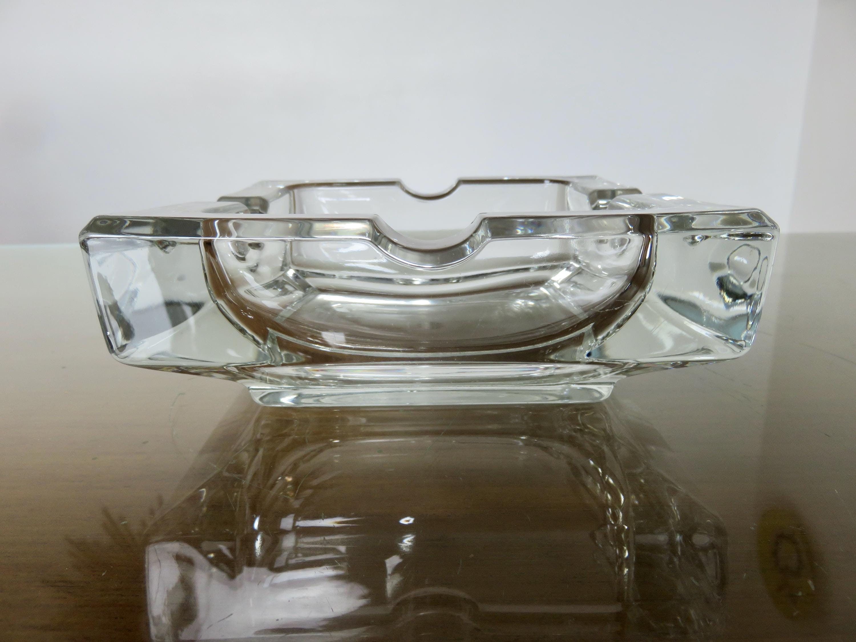 Modernist, minimalist, 1970s vintage French crystal ashtray
