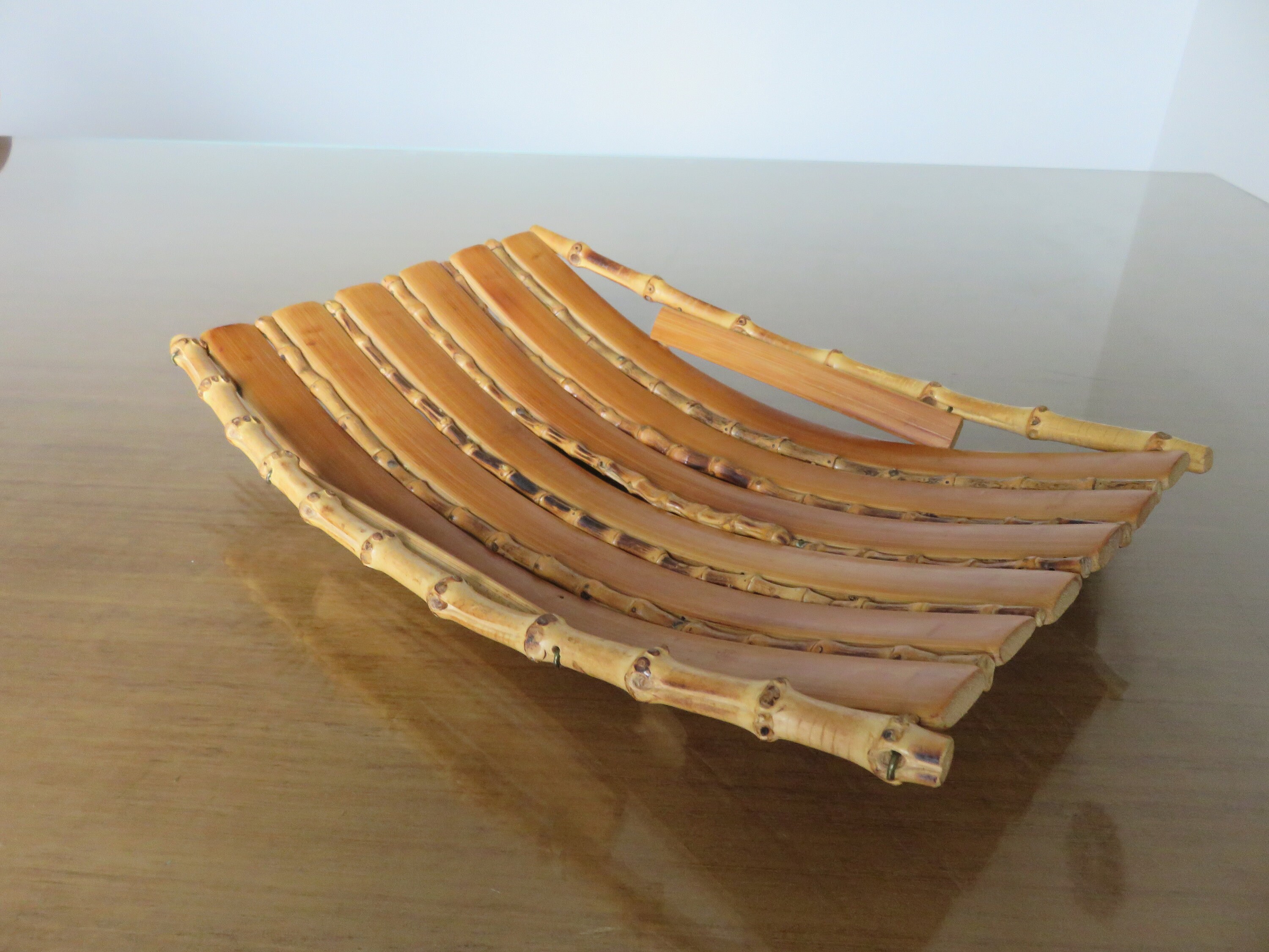 Vide Poche, Corbeille à Fruits en Bambou 1960 1970 60's 70's Mid Century Vintage Bamboo Empty Pocket