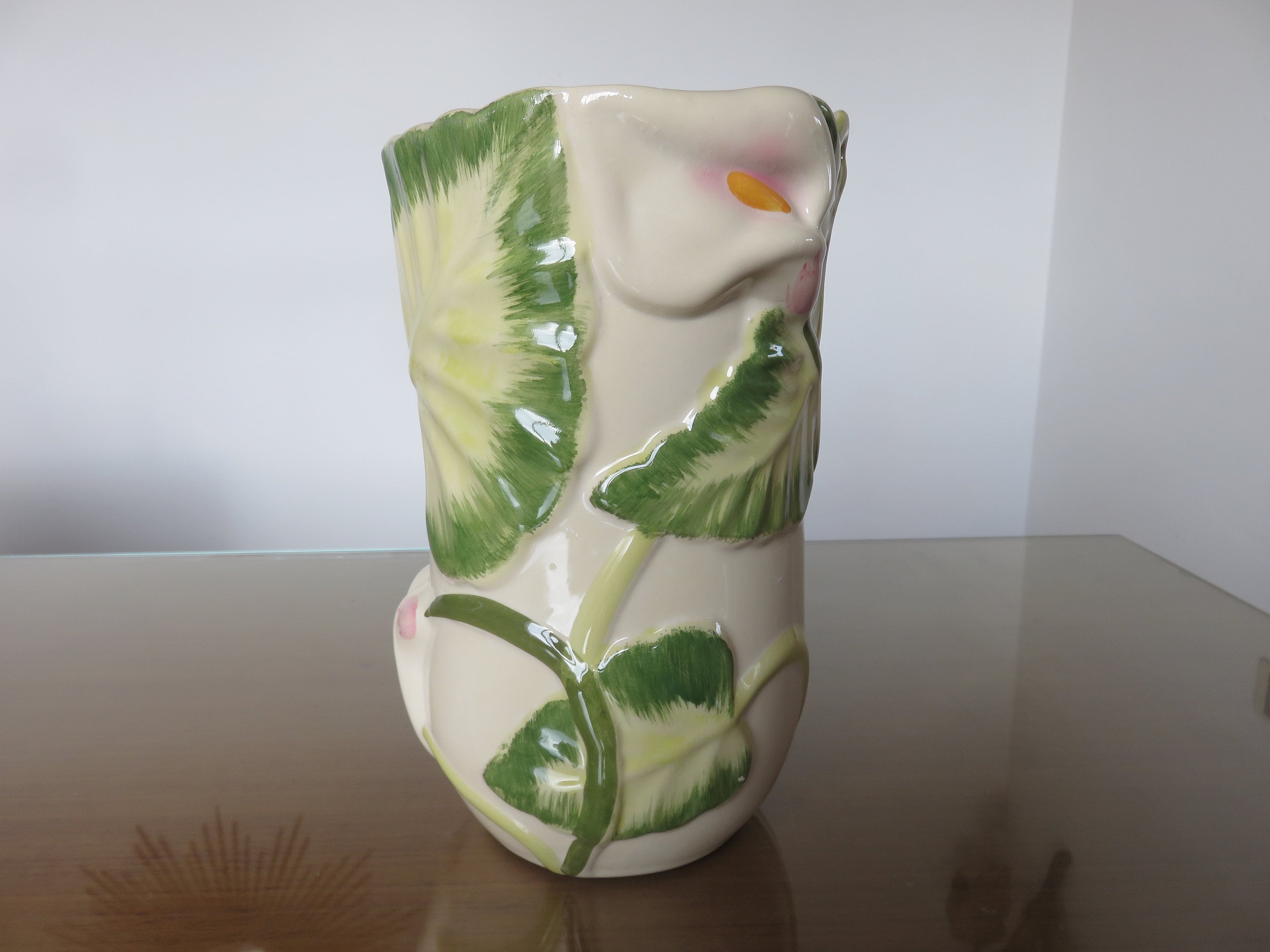 Vase en Céramique, Motif Floral, Numéroté et Signé 1970 70's Old Vintage French Ceramic Vase