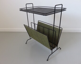 bedside table door magazine perforated metal and vinyl typical 50's 60's french vintage 1950 1960 table magazine rack